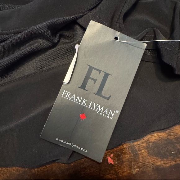 NWT Frank Lyman Designs Short Sleeve Mesh Front Boat Neck Black Top Sz 10 - Picture 6 of 11